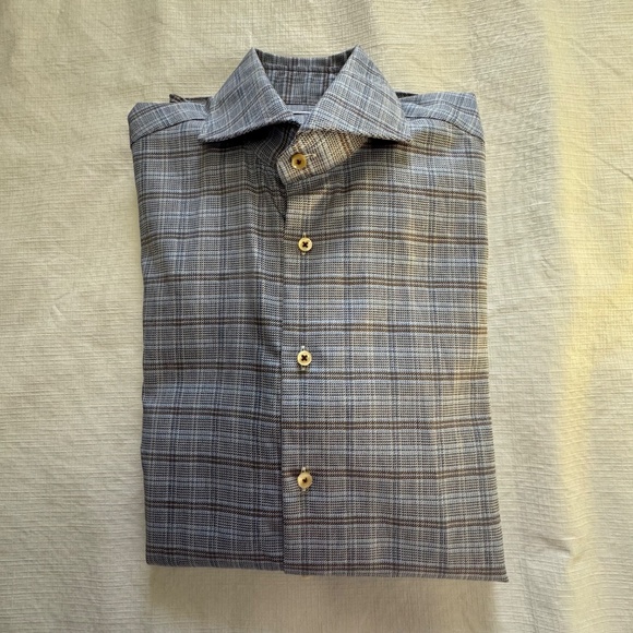 Stenstroms Sweden Stylish Blue Plaid Men's Button Down Shirt 15.5 Medium - Picture 10 of 11